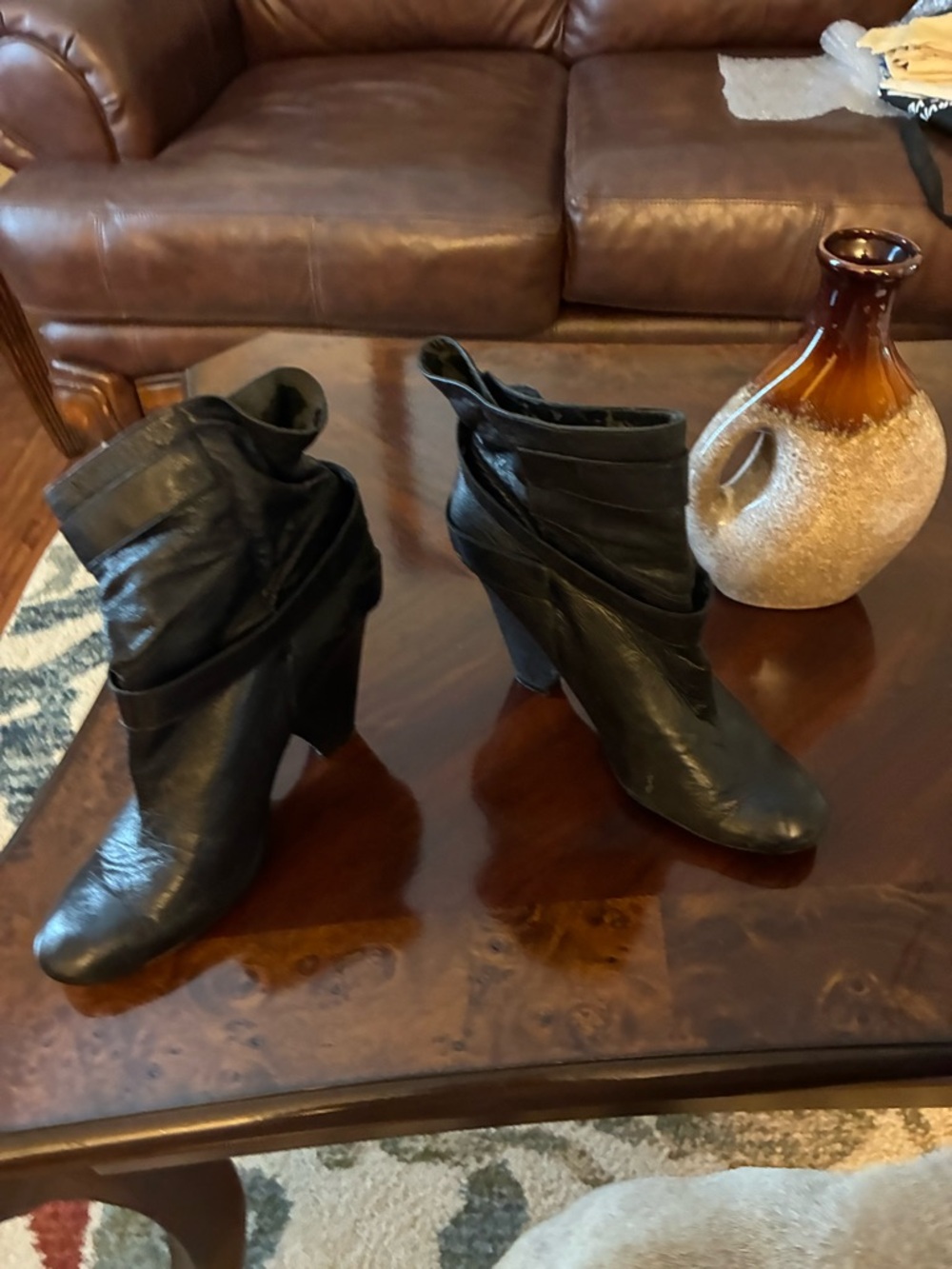 Nine West Black Leather Draped Ankle Booties
